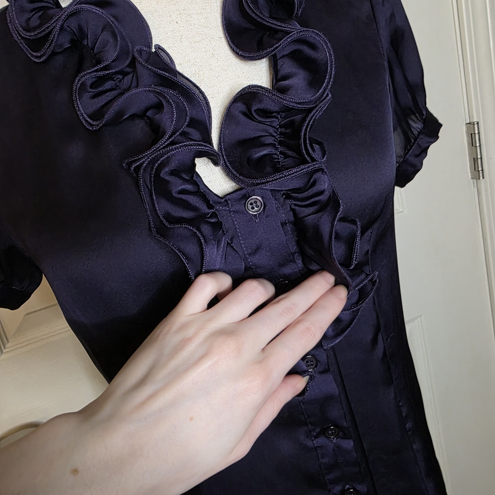 Spense Purple Button Down Ruffle Blouse - image 3
